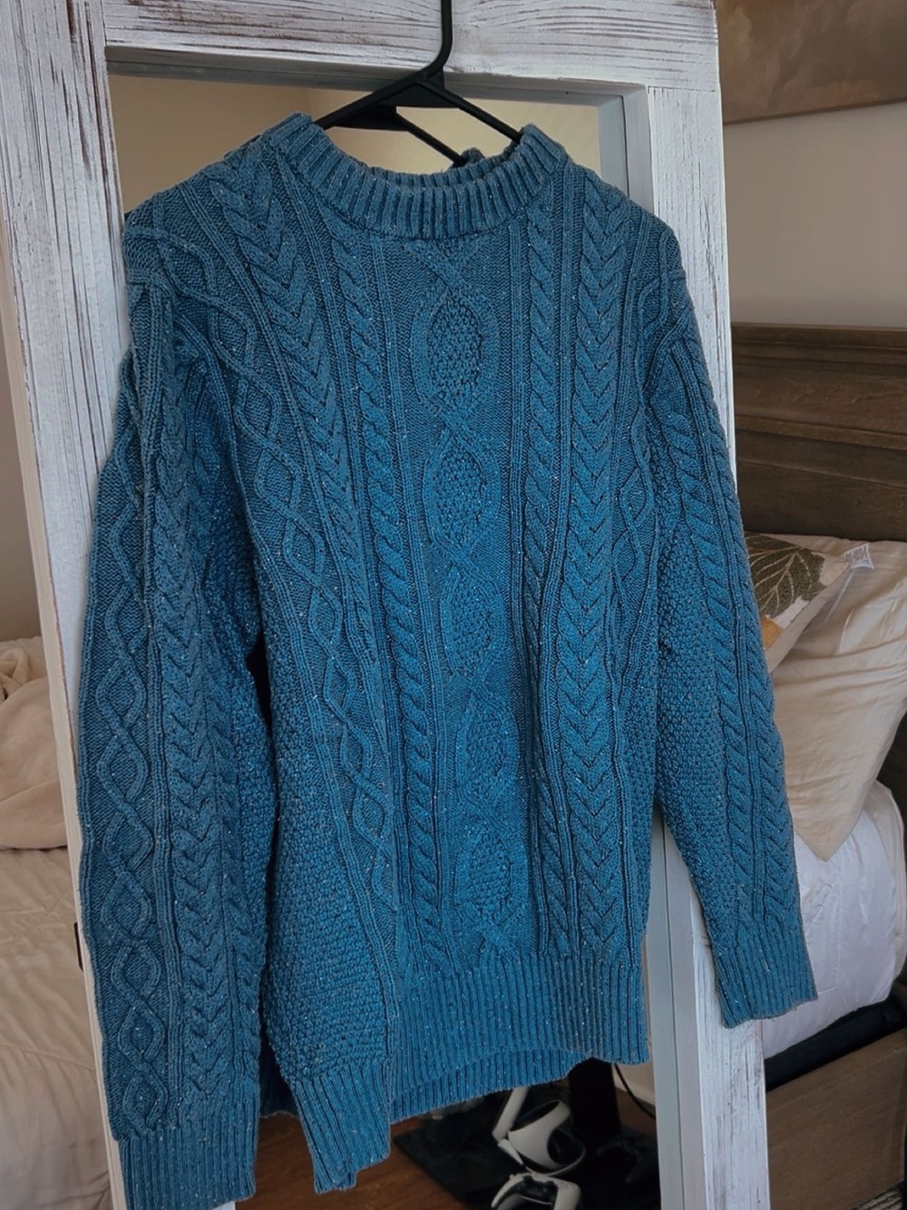 L.L. Bean Teal Cable-Knit Crewneck Sweater